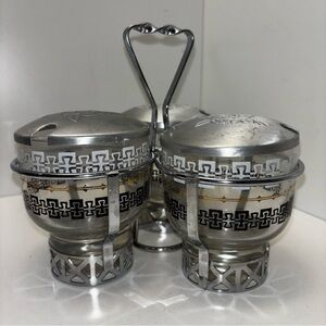 Libbey vintage 50s condiment caddy with embossed lids